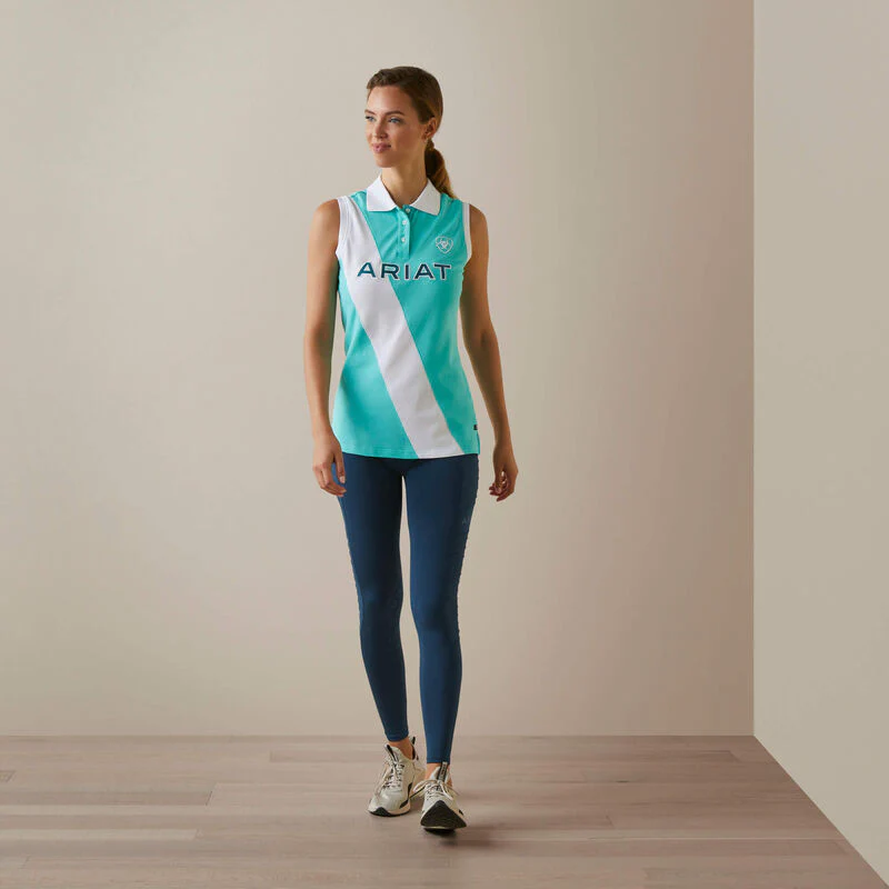 Ariat Wms Taryn Sleeveless Polo Shirt - Pool Blue - Image 3