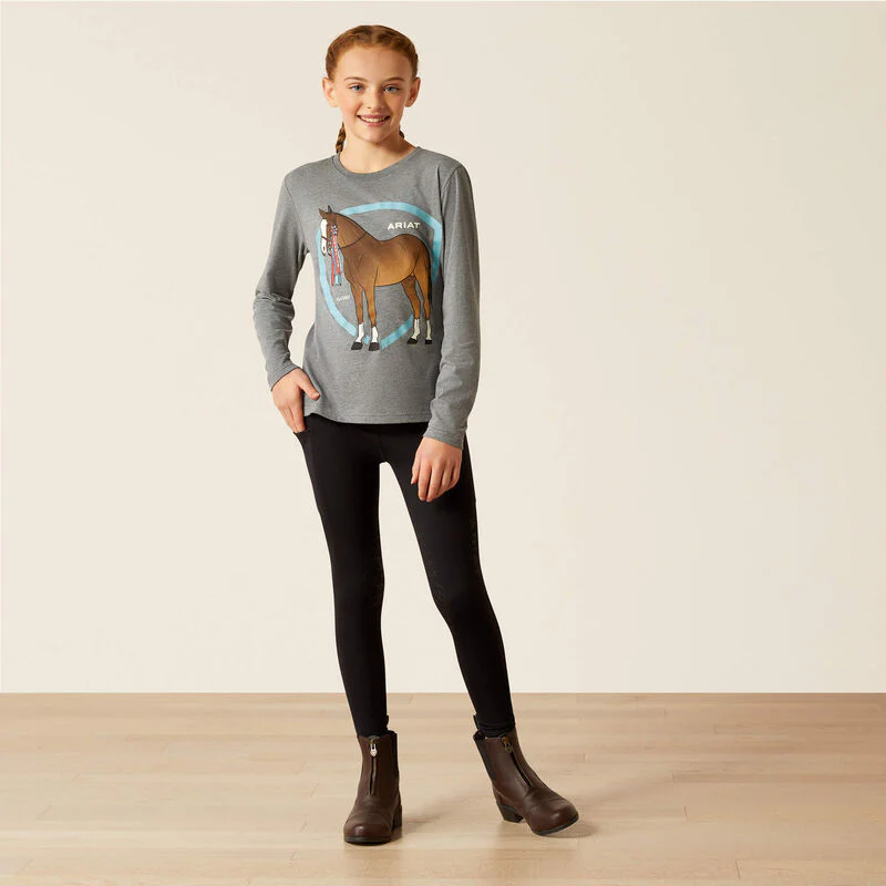 Ariat Youth Champion Pony Long Sleeve T-Shirt - Heather Grey - Image 3