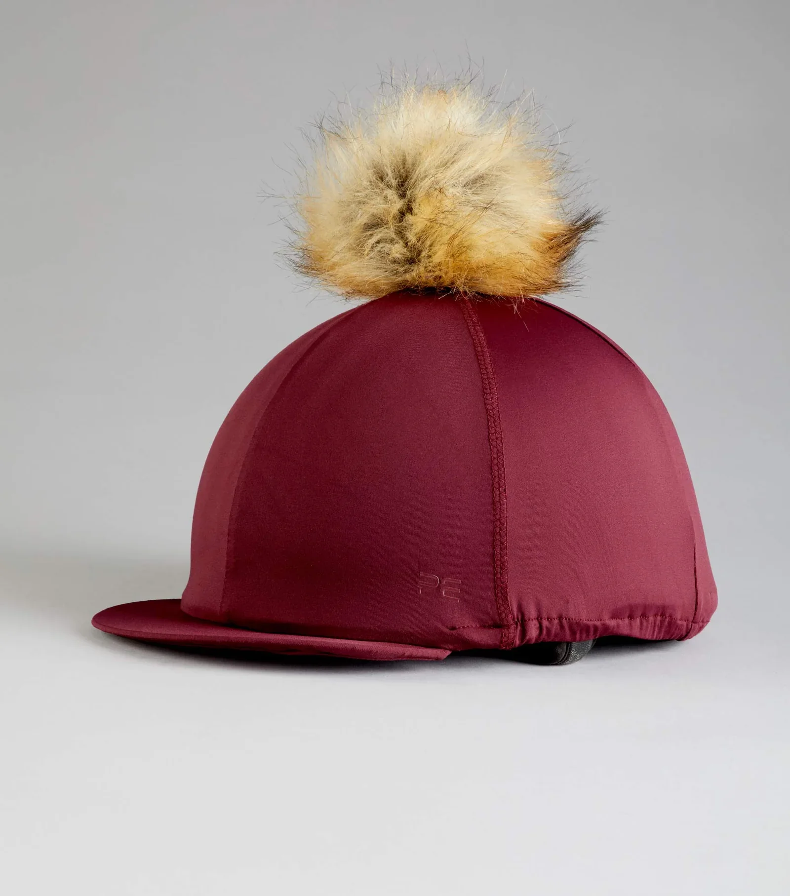 PE Jersey Hat Silk with Faux Fur Pom Pom Wine - Image 3